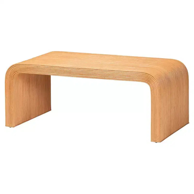 Tavolino da caffè in rattan scanalato – Miele Chiaro, Struttura in Mogano, Silhouette a Cascata, 44,5"L