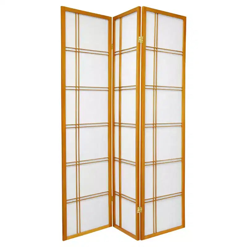 6 ft. Tall Double Cross Shoji Screen - Honey (3 Panels)