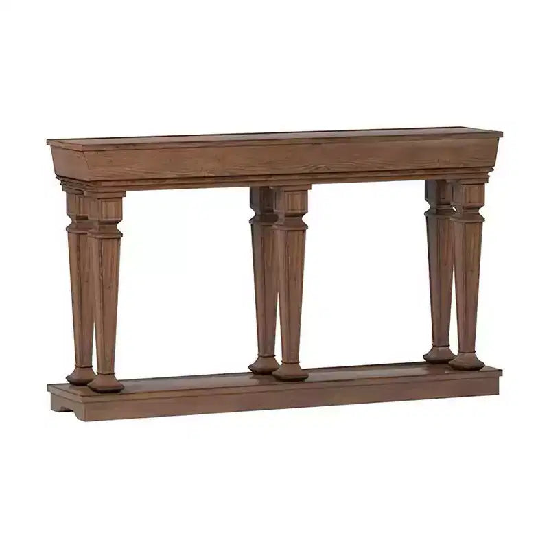 Consolle a due ripiani in rovere – 60" L, gambe incise, ripiano aperto, per ingresso e soggiorno