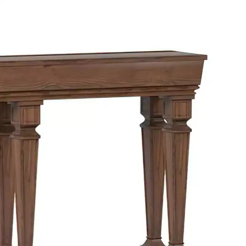 Consolle a due ripiani in rovere – 60" L, gambe incise, ripiano aperto, per ingresso e soggiorno