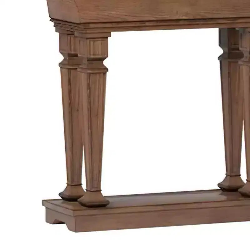 Consolle a due ripiani in rovere – 60" L, gambe incise, ripiano aperto, per ingresso e soggiorno