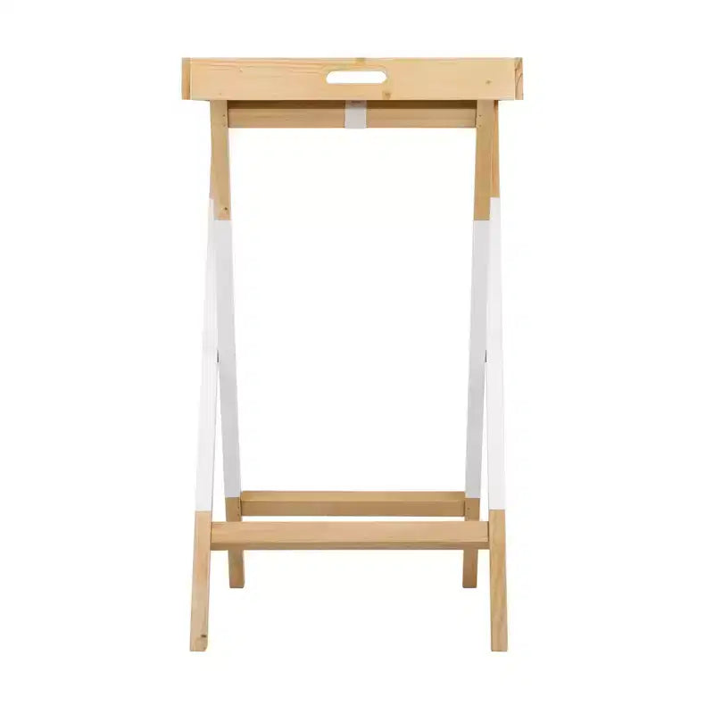 Tavolino rotondo pieghevole con vassoio – Marrone quercia e bianco, piano vassoio rimovibile, base a croce, nessun montaggio