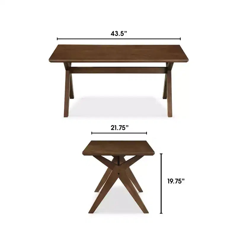 Tavolino da Caffè in Legno Moderno di Metà Secolo – Base a Croce, Gambe Divaricate, Impiallacciatura in Legno, 109 cm L