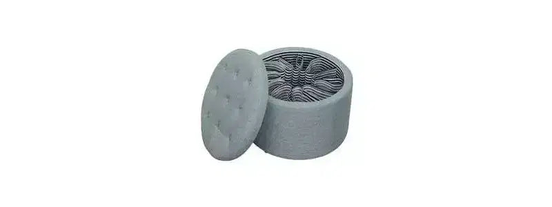 Pouf Contenitore Rotondo Trapuntato – Similpelle, Contiene 12 Paia di Scarpe, Capacità 90 kg