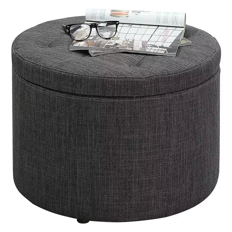 Pouf Contenitore Rotondo Trapuntato – Similpelle, Contiene 12 Paia di Scarpe, Capacità 90 kg