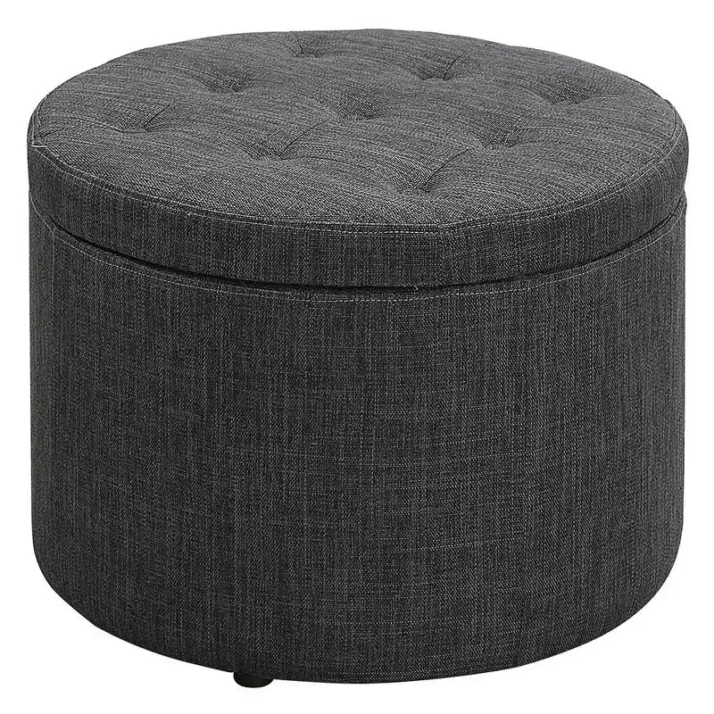 Pouf Contenitore Rotondo Trapuntato – Similpelle, Contiene 12 Paia di Scarpe, Capacità 90 kg