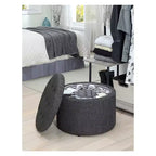 Pouf Contenitore Rotondo Trapuntato – Similpelle, Contiene 12 Paia di Scarpe, Capacità 90 kg
