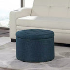 Pouf Contenitore Rotondo Trapuntato – Similpelle, Contiene 12 Paia di Scarpe, Capacità 90 kg