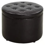 Pouf Contenitore Rotondo Trapuntato – Similpelle, Contiene 12 Paia di Scarpe, Capacità 90 kg