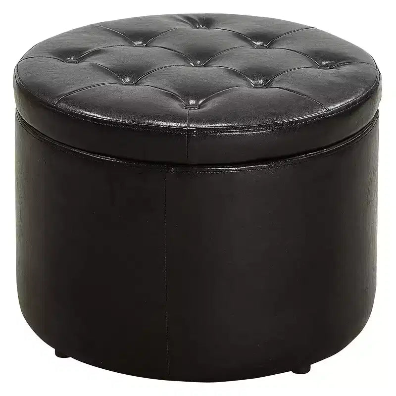 Pouf Contenitore Rotondo Trapuntato – Similpelle, Contiene 12 Paia di Scarpe, Capacità 90 kg