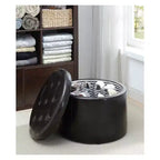 Pouf Contenitore Rotondo Trapuntato – Similpelle, Contiene 12 Paia di Scarpe, Capacità 90 kg