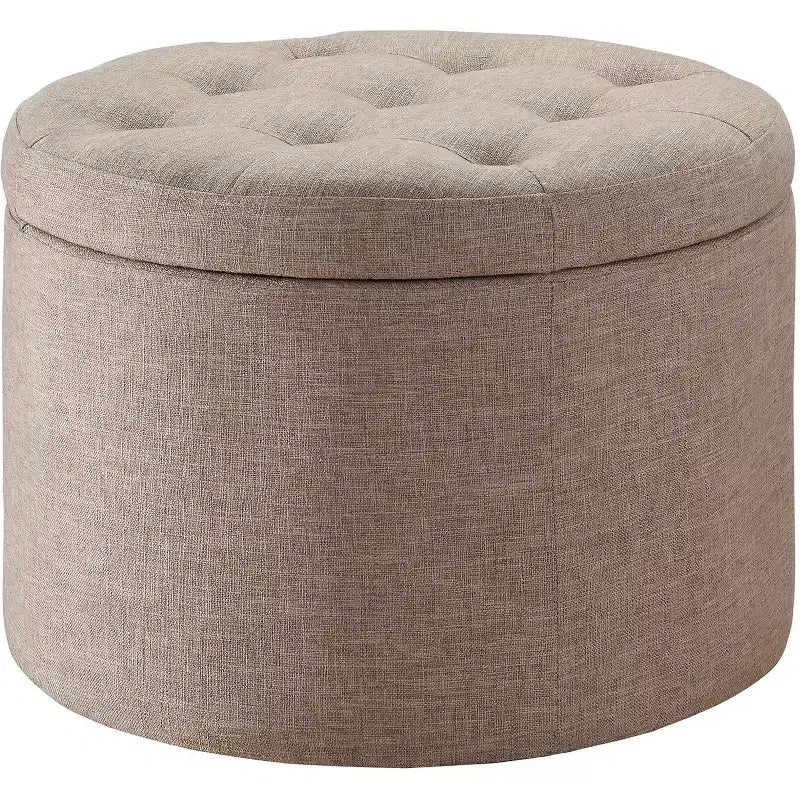 Pouf Contenitore Rotondo Trapuntato – Similpelle, Contiene 12 Paia di Scarpe, Capacità 90 kg
