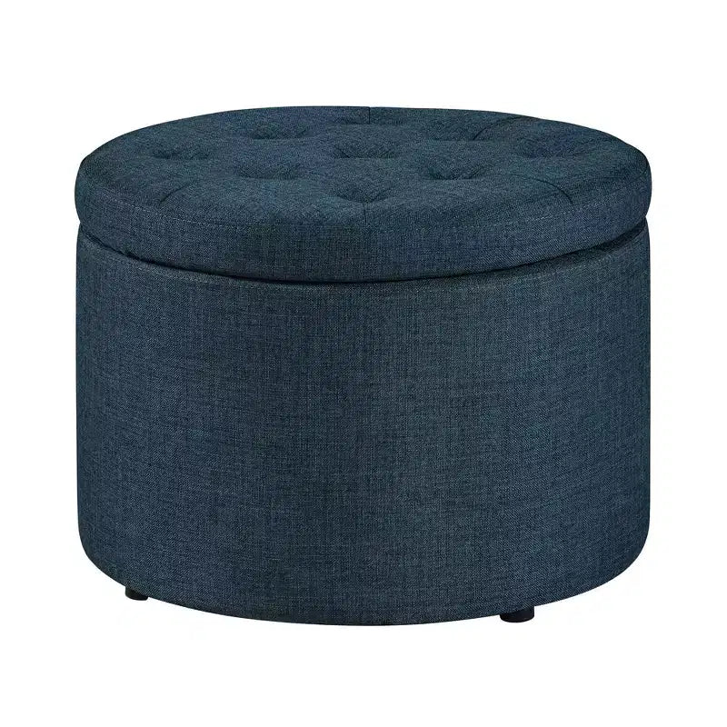 Pouf Contenitore Rotondo Trapuntato – Similpelle, Contiene 12 Paia di Scarpe, Capacità 90 kg