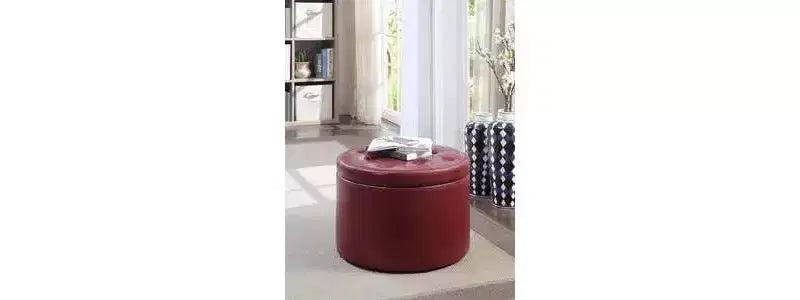 Pouf Contenitore Rotondo Trapuntato – Similpelle, Contiene 12 Paia di Scarpe, Capacità 90 kg