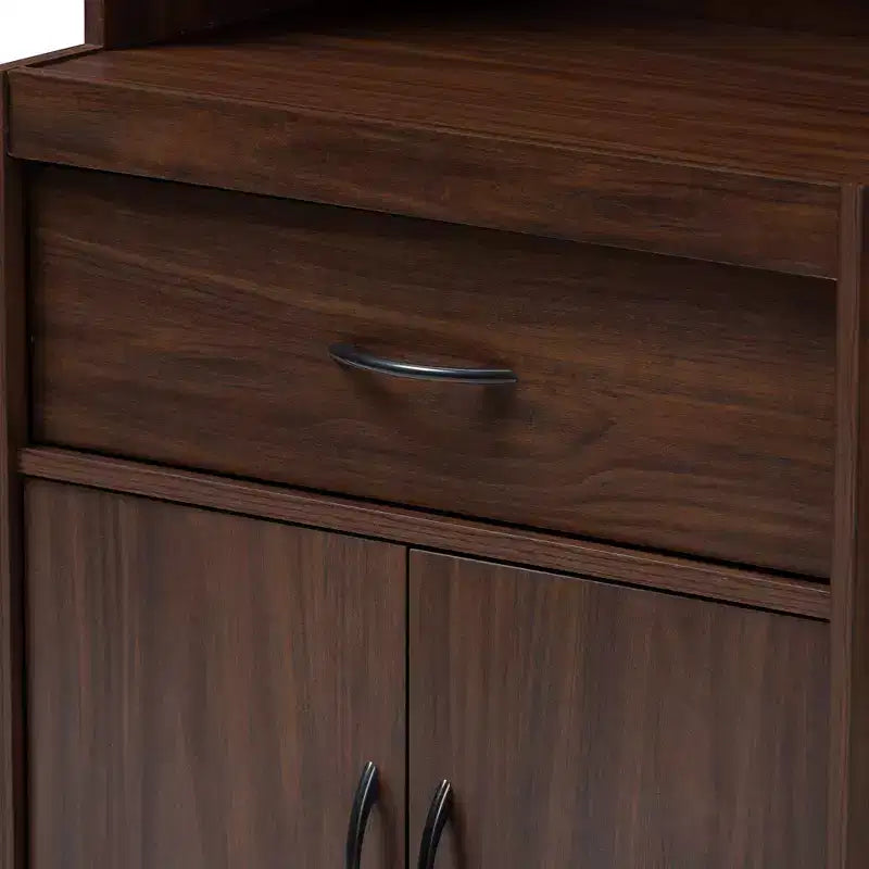 Mobile dispensa alto e credenza – Bianco e ciliegio, Ante in vetro, 4 ripiani, 1 cassetto, H 180 cm