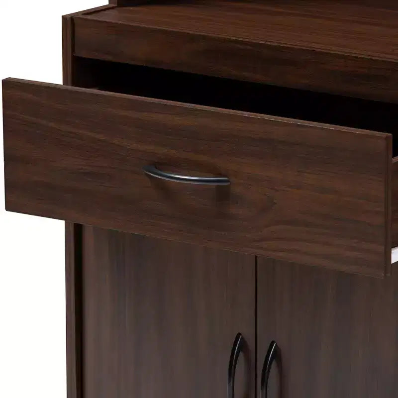 Mobile dispensa alto e credenza – Bianco e ciliegio, Ante in vetro, 4 ripiani, 1 cassetto, H 180 cm