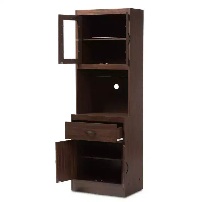 Mobile dispensa alto e credenza – Bianco e ciliegio, Ante in vetro, 4 ripiani, 1 cassetto, H 180 cm