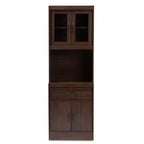 Mobile dispensa alto e credenza – Bianco e ciliegio, Ante in vetro, 4 ripiani, 1 cassetto, H 180 cm