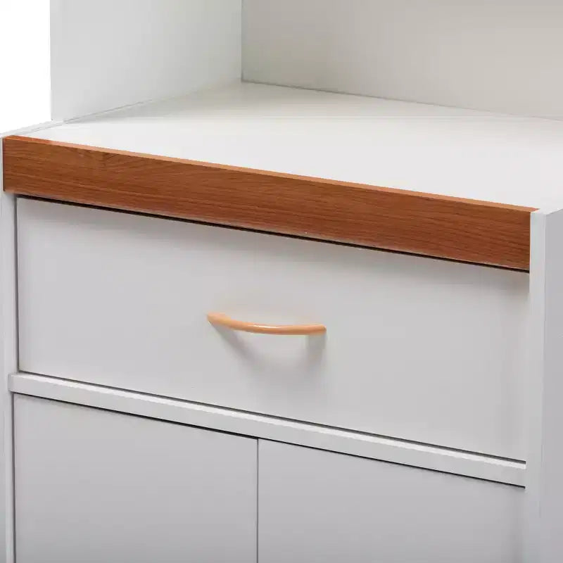 Mobile dispensa alto e credenza – Bianco e ciliegio, Ante in vetro, 4 ripiani, 1 cassetto, H 180 cm