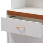 Mobile dispensa alto e credenza – Bianco e ciliegio, Ante in vetro, 4 ripiani, 1 cassetto, H 180 cm