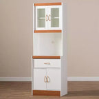 Mobile dispensa alto e credenza – Bianco e ciliegio, Ante in vetro, 4 ripiani, 1 cassetto, H 180 cm