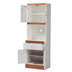 Mobile dispensa alto e credenza – Bianco e ciliegio, Ante in vetro, 4 ripiani, 1 cassetto, H 180 cm