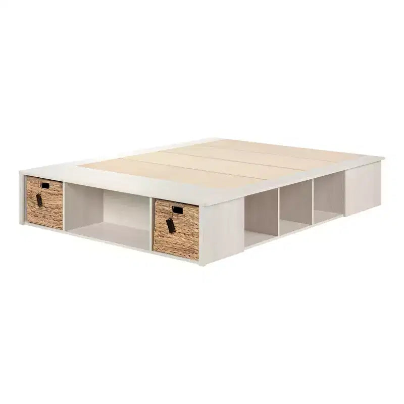 Avilla Storage Bed with Baskets Winter Oak/Rattan - South Shore