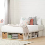 Letto contenitore a piattaforma con cesti in rattan – Finitura Quercia Invernale, Non è richiesto il materasso a molle