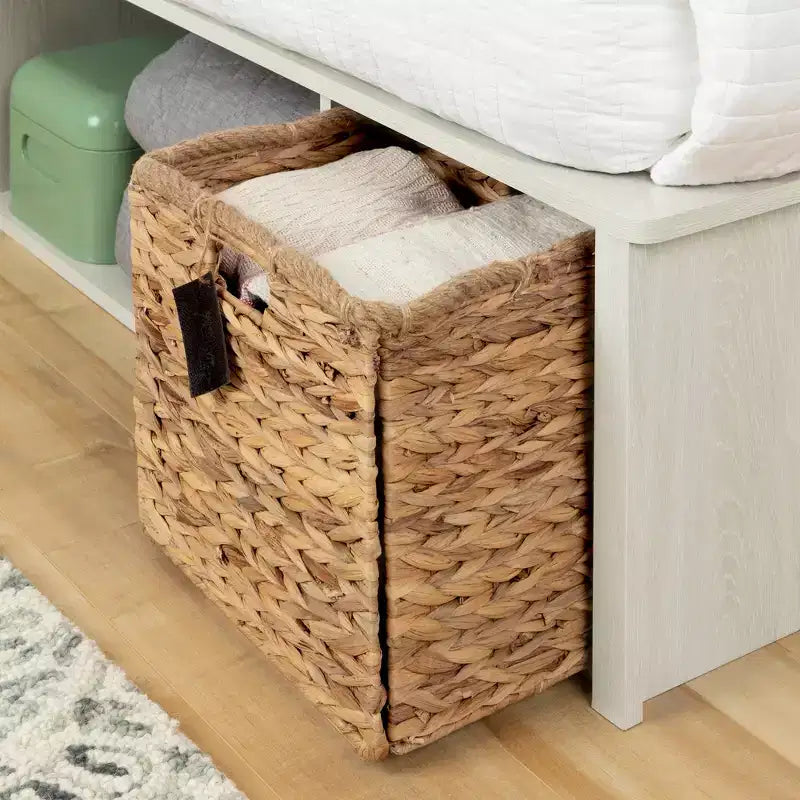 Letto contenitore a piattaforma con cesti in rattan – Finitura Quercia Invernale, Non è richiesto il materasso a molle