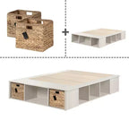 Letto contenitore a piattaforma con cesti in rattan – Finitura Quercia Invernale, Non è richiesto il materasso a molle