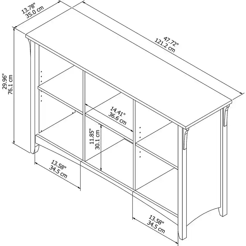 Libreria Organizer a 6 Cubi – Stile Mission, Gambe Affusolate, 3 Ripiani Regolabili, 47,42"L