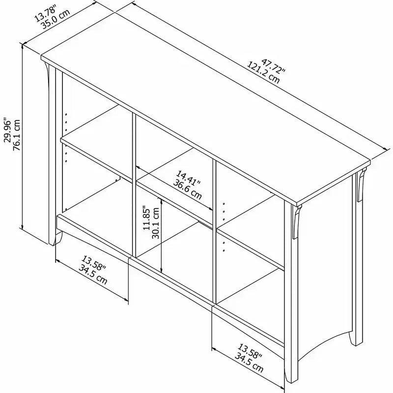Libreria Organizer a 6 Cubi – Stile Mission, Gambe Affusolate, 3 Ripiani Regolabili, 47,42"L