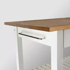 Carrello da Cucina in Legno Massello con 2 Ripiani e Cassetto – Maniglia in Acciaio Inossidabile e Portasciugamani