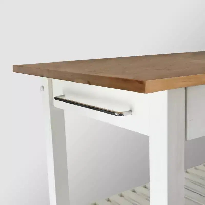 Carrello da Cucina in Legno Massello con 2 Ripiani e Cassetto – Maniglia in Acciaio Inossidabile e Portasciugamani