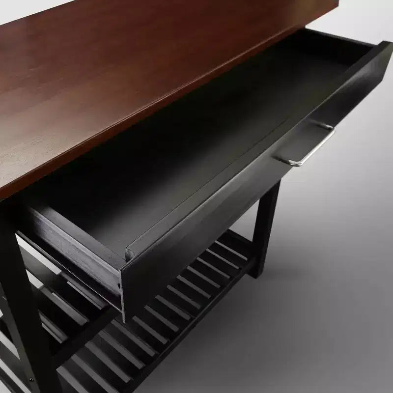 Carrello da Cucina in Legno Massello con 2 Ripiani e Cassetto – Maniglia in Acciaio Inossidabile e Portasciugamani