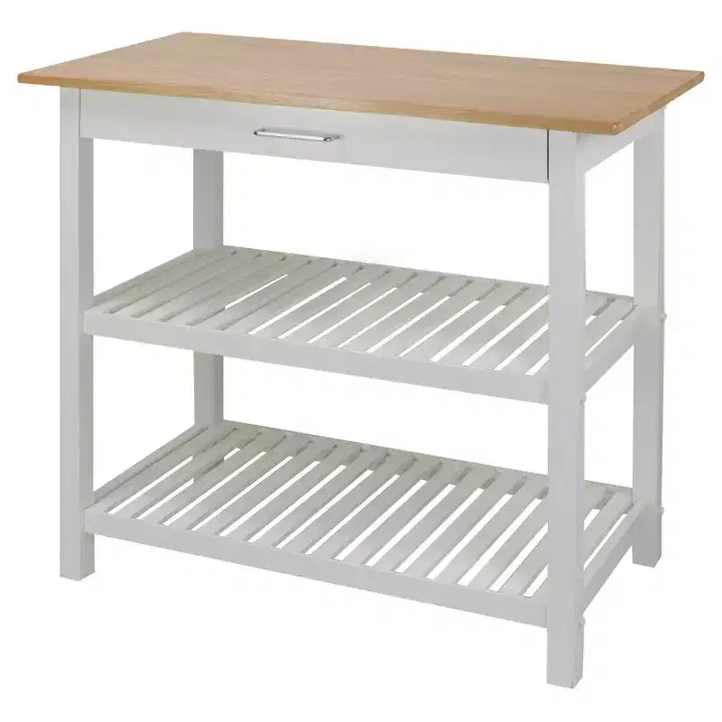 Carrello da Cucina in Legno Massello con 2 Ripiani e Cassetto – Maniglia in Acciaio Inossidabile e Portasciugamani