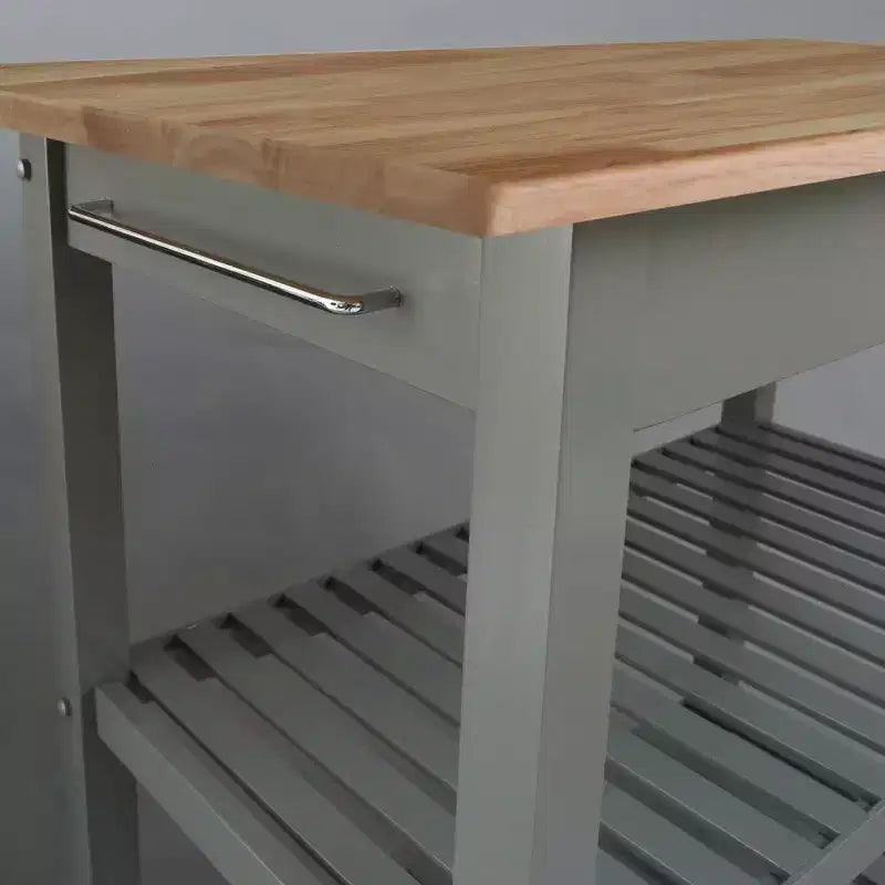 Carrello da Cucina in Legno Massello con 2 Ripiani e Cassetto – Maniglia in Acciaio Inossidabile e Portasciugamani