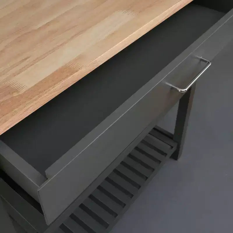 Carrello da Cucina in Legno Massello con 2 Ripiani e Cassetto – Maniglia in Acciaio Inossidabile e Portasciugamani