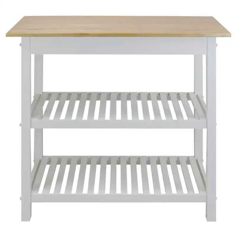 Carrello da Cucina in Legno Massello con 2 Ripiani e Cassetto – Maniglia in Acciaio Inossidabile e Portasciugamani