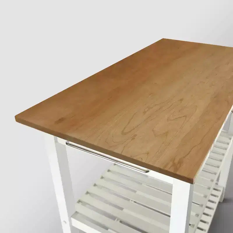 Carrello da Cucina in Legno Massello con 2 Ripiani e Cassetto – Maniglia in Acciaio Inossidabile e Portasciugamani
