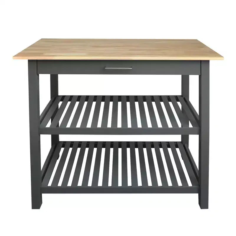 Carrello da Cucina in Legno Massello con 2 Ripiani e Cassetto – Maniglia in Acciaio Inossidabile e Portasciugamani