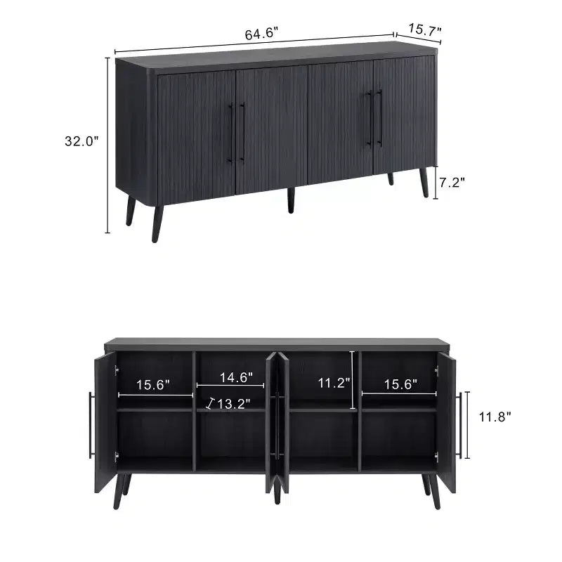 Madia moderna di metà secolo da 64,6" con 8 ripiani e 4 ante – Composito di legno