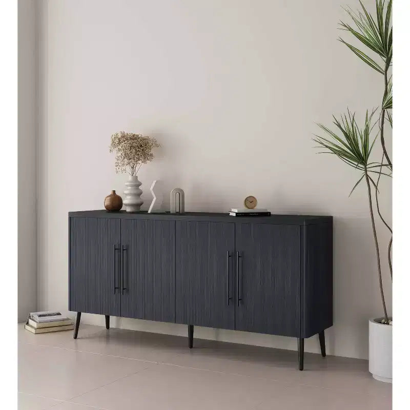 Madia moderna di metà secolo da 64,6" con 8 ripiani e 4 ante – Composito di legno