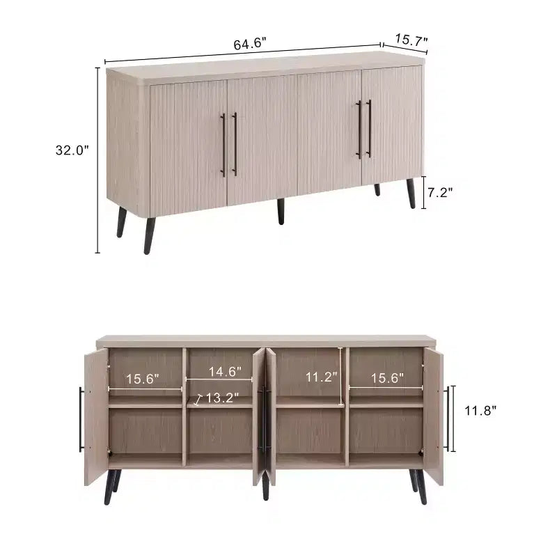 Madia moderna di metà secolo da 64,6" con 8 ripiani e 4 ante – Composito di legno
