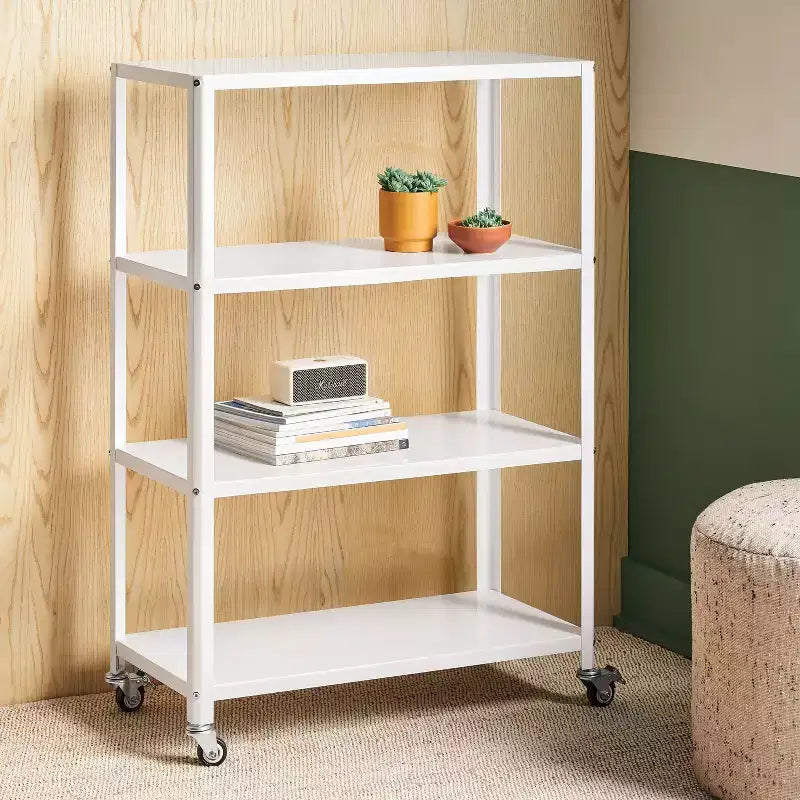 Libreria mobile in metallo a 3 ripiani da 44" – Ruote piroettanti con blocco, Antiribaltamento, 9 kg per ripiano