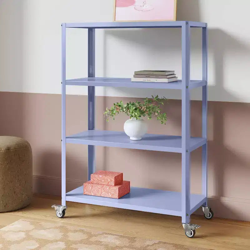 Libreria mobile in metallo a 3 ripiani da 44" – Ruote piroettanti con blocco, Antiribaltamento, 9 kg per ripiano